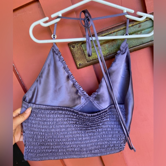 Satin cropped halter top with rhinestone strap - Picture 2 of 3